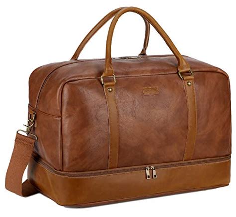 brown fake leather duffle bag|brown leather overnight bag.